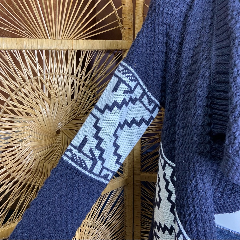 KATE COLLECTION Aztec Print Waterfall Cardigan Sweater Navy White Large - Picture 4 of 12